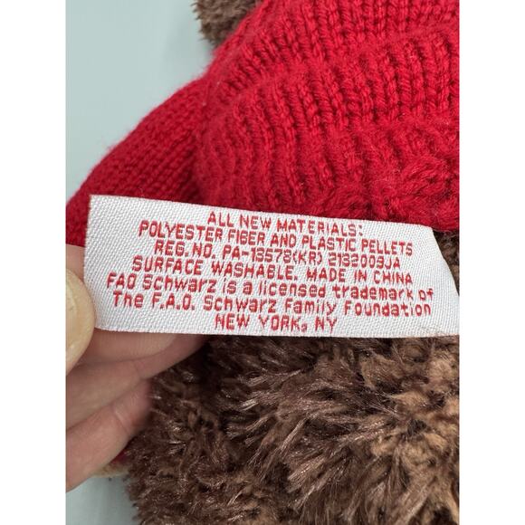 FAO Schwarz Brown Teddy Bear In Red Knit Sweater Plush 13” Stuffed Animal - Picture 9 of 10